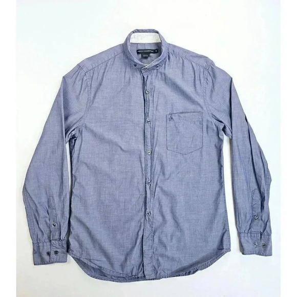 French Connection Size Small Mens Blue Embroidered Pocket Logo Button Down Shirt - Picture 1 of 11